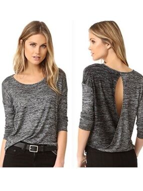 Rag & Bone/Jean Black & Gray Marled Long-Sleeve Top w/Draped Open Back